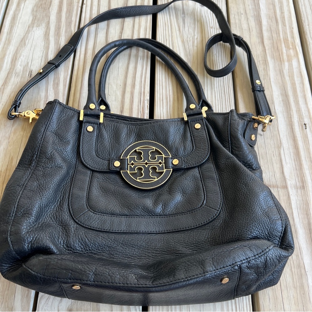 Tory Burch Amanda black leather convertible crossbody bag gold hardware